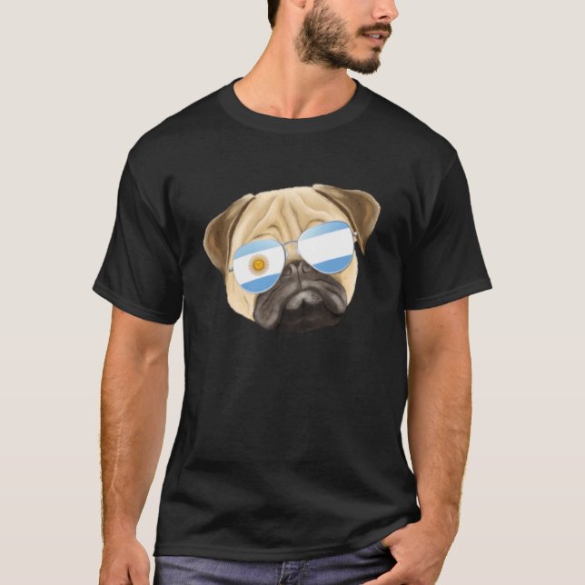 Argentinian Flag Pug Dog Argentina Pocket T-Shirt (Front)