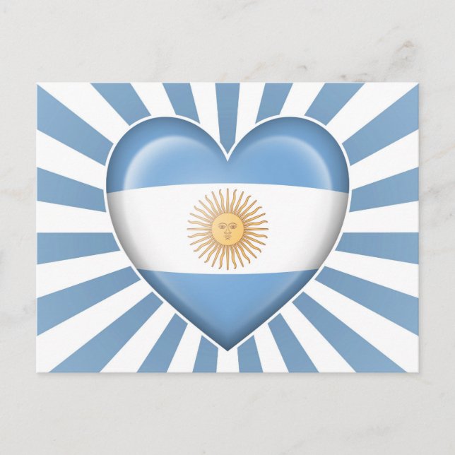 Argentinian Heart Flag with Star Burst Postcard (Front)