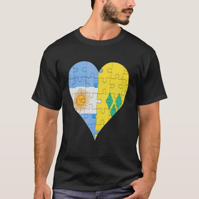 Argentinian Saint Vincentian Flag Heart T-Shirt (Front)