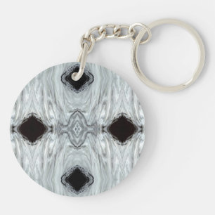 Argentum Grey and Black Abstract Acrylic Fluid Art Keychain