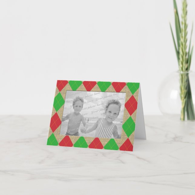 Argyle and Burlap Holiday Photo Thank You (Front)