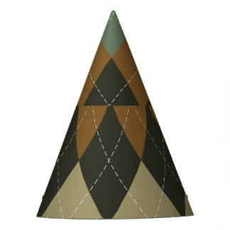 Argyle Autumn: Brown-Green Rhombus Chic Party Hat