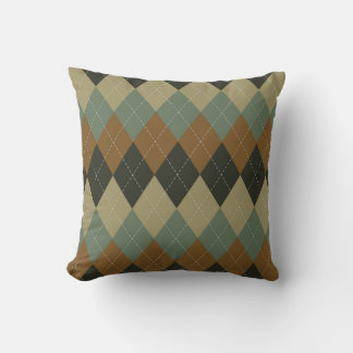 Argyle Autumn: Brown-Green Rhombus Chic Throw Pillow