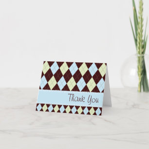 Argyle Baby Blue & Green Thank You Card