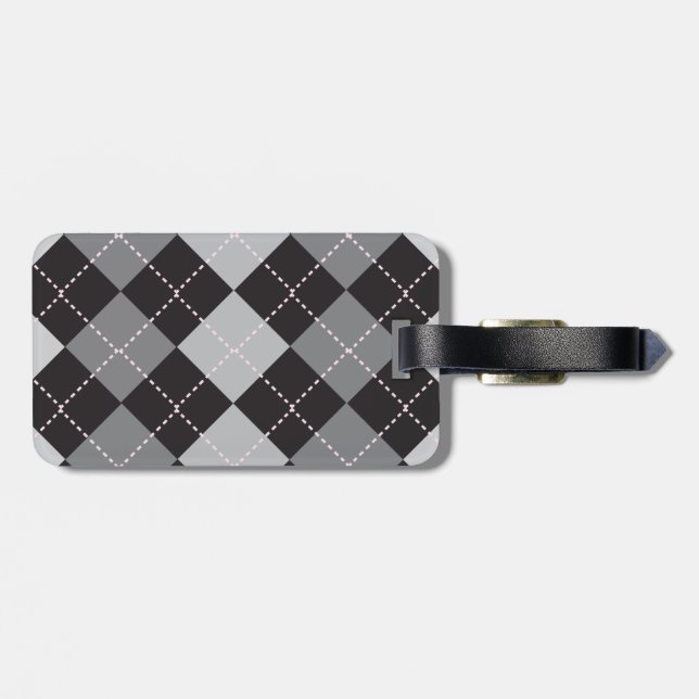 Argyle Black and Grey Luggage Tag (Back Horizontal)