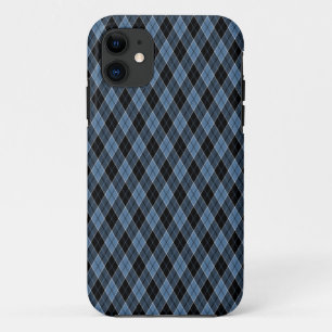 Argyle Blue Black White Stripes Diamond pattern iPhone 11 Case