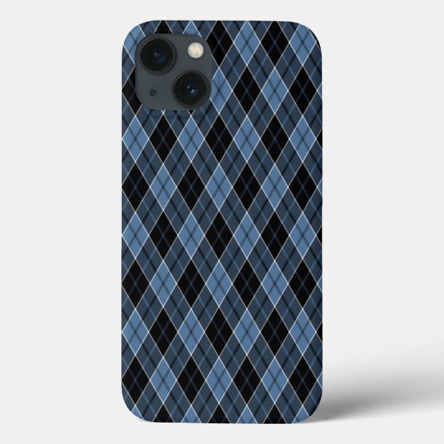 Argyle Blue Black White Stripes Diamond pattern Case-Mate iPhone Case (Back)
