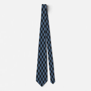Argyle Blue Black White Stripes Diamond pattern Tie