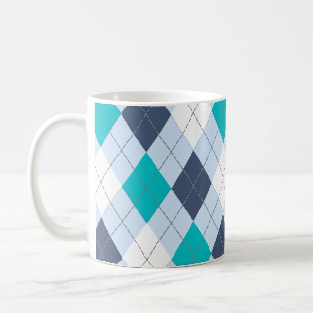 Argyle: Code Name “Eclectic Blue” mug (Left)
