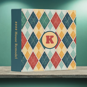 Argyle Colorful Retro Red Teal and Yellow House Binder