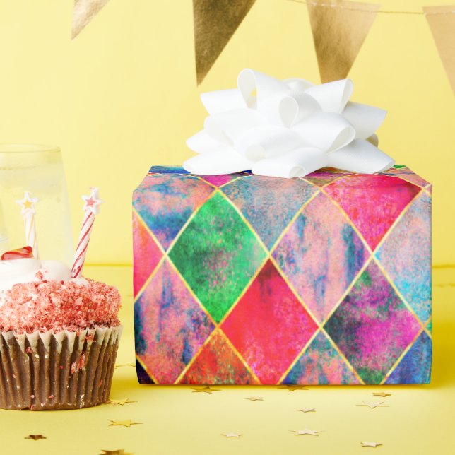Argyle Colourful Watercolor Pastel Abstract Modern Wrapping Paper (Birthday Party)