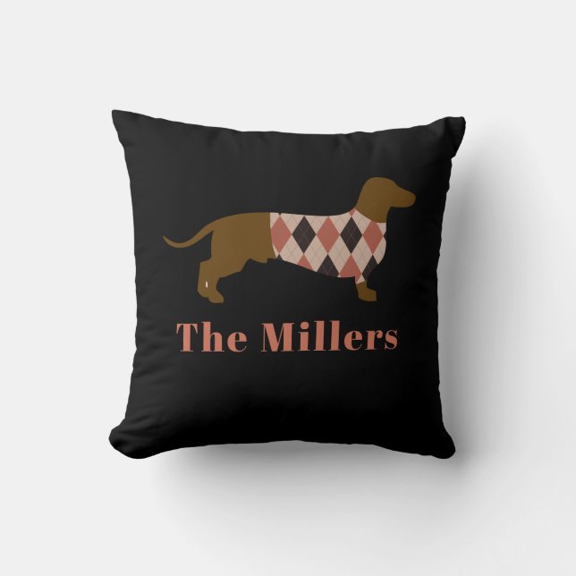 Argyle Dachshund Customizable Throw Pillow (Front)