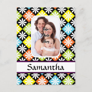 Argyle daisy pattern postcard