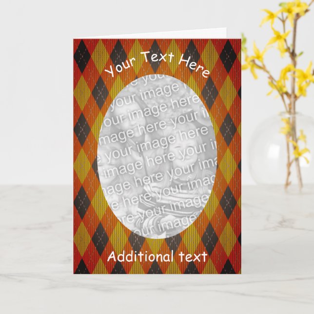 Argyle Design Frame Personalized Photo Card (Yellow Flower)