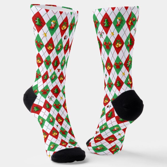  Argyle Diamond Pattern Christmas Socks (Angled)
