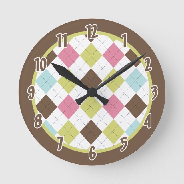 Argyle Diamond Stich Print Personalized Clock (Front)