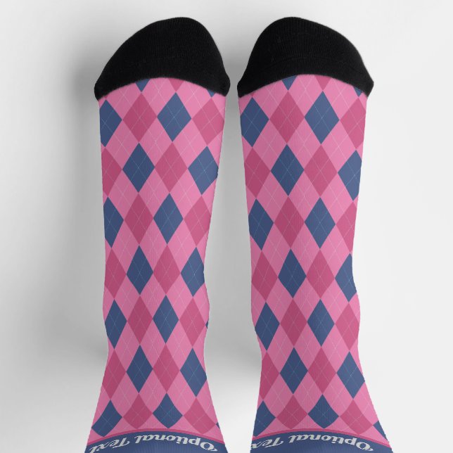 Argyle Diamonds - Pinks and Blue - optional text Socks (Top)