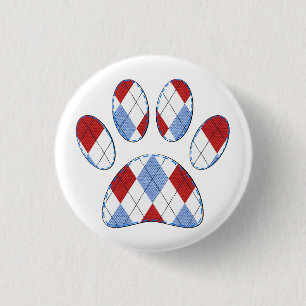 Argyle Dog Paw Print 1 Inch Round Button