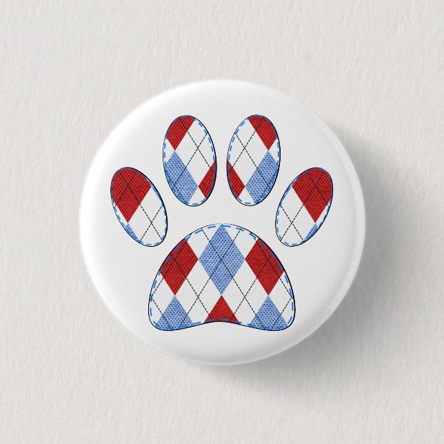 Argyle Dog Paw Print 1 Inch Round Button (Front)