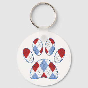 Argyle Dog Paw Print Keychain