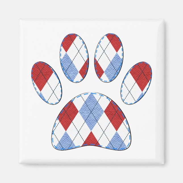 Argyle Dog Paw Print Magnet (Front)