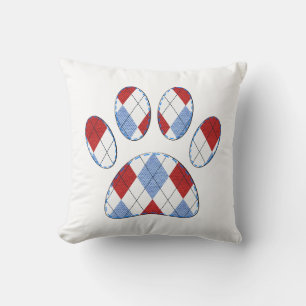 Argyle Dog Paw Print Throw Pillow