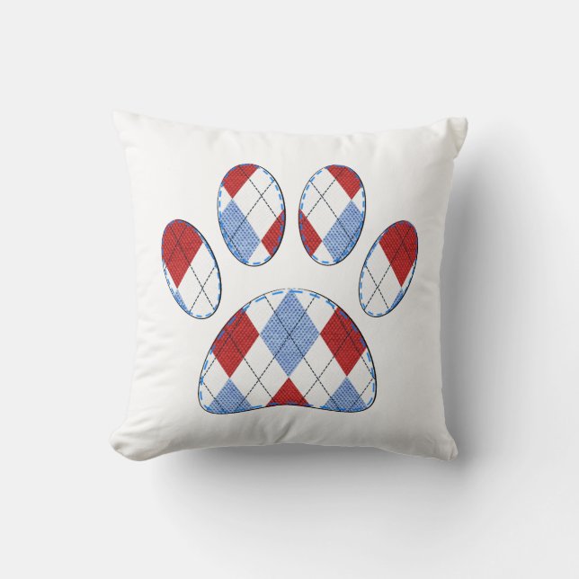 Argyle Dog Paw Print Throw Pillow (Front)