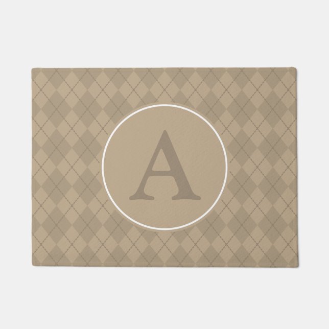 Argyle Family Monogram Brown Doormat Rug (Front)