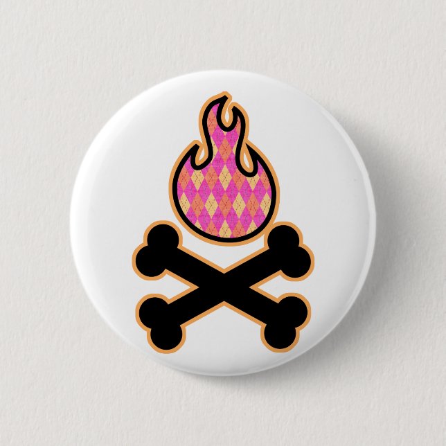 Argyle Flame and Crossbones 2 Inch Round Button (Front)
