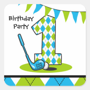 Argyle Golf 1st Birthday Square Sticker