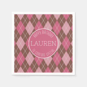 Argyle Golf Pattern - Pink / Brown Elegant Golfer Napkin