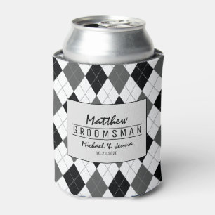 Argyle Harlequin Personalized Groomsman Wedding Can Cooler