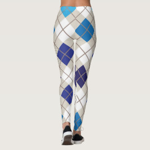 Argyle Harlequin Trendy Blue Grey White Diamond Leggings