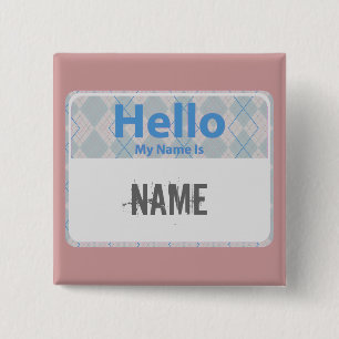Argyle Hello My Name is, NAME 2 Inch Square Button