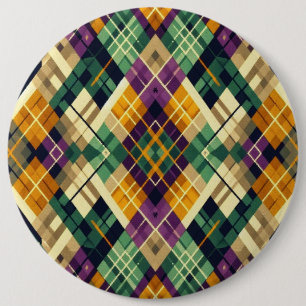 Argyle Mardi Gras yellow purple green 6 Inch Round Button