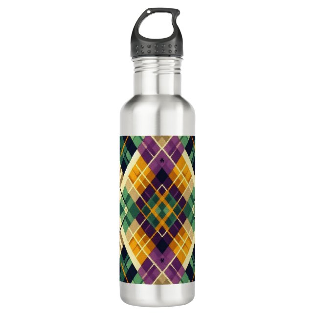 Argyle Mardi Gras yellow purple green 710 Ml Water Bottle (Front)