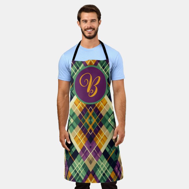 Argyle Mardi Gras yellow purple green Apron (Worn)