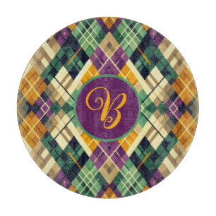 Argyle Mardi Gras yellow purple green Cutting Board
