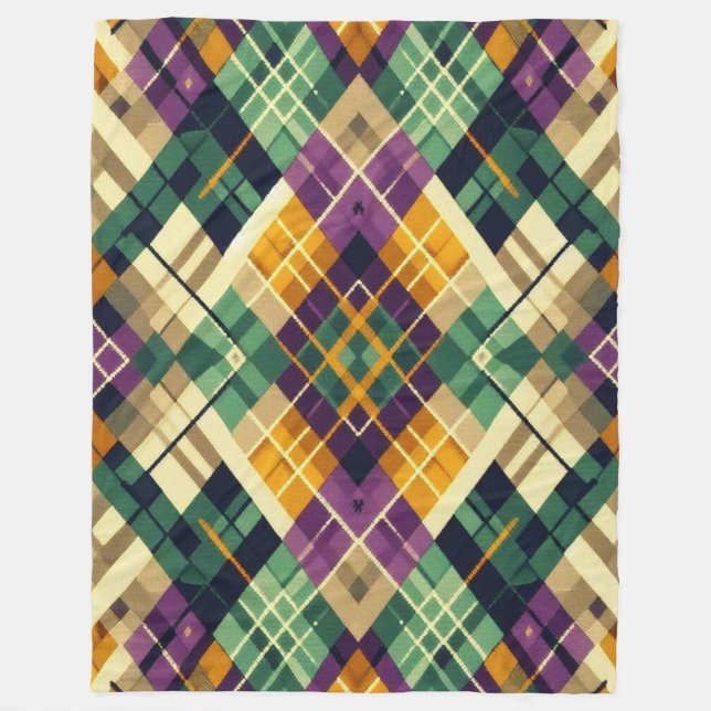 Argyle Mardi Gras yellow purple green Fleece Blanket (Front)