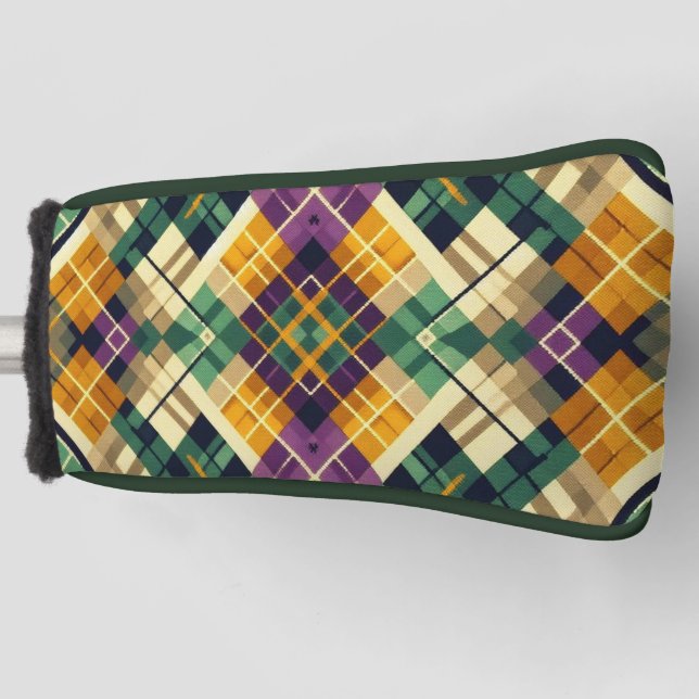 Argyle Mardi Gras yellow purple green Golf Head Cover (Front)