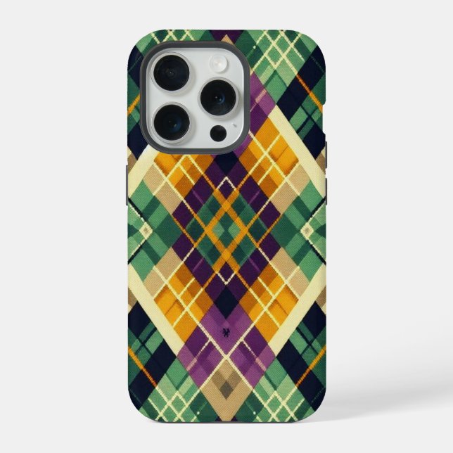 Argyle Mardi Gras yellow purple green iPhone Case (Back)