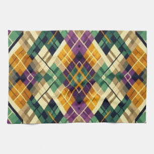 Argyle Mardi Gras yellow purple green Kitchen Towel