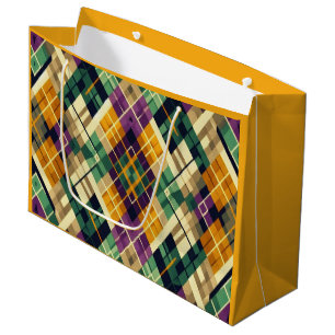 Argyle Mardi Gras yellow purple green Large Gift Bag