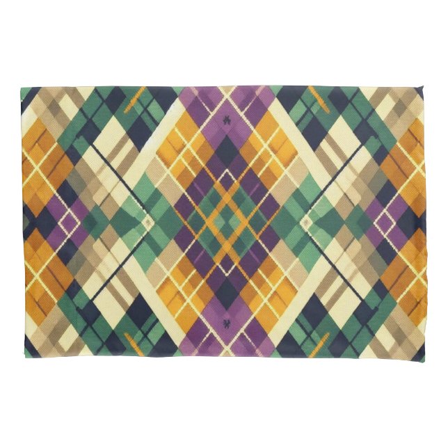 Argyle Mardi Gras yellow purple green Pillowcase (Front)