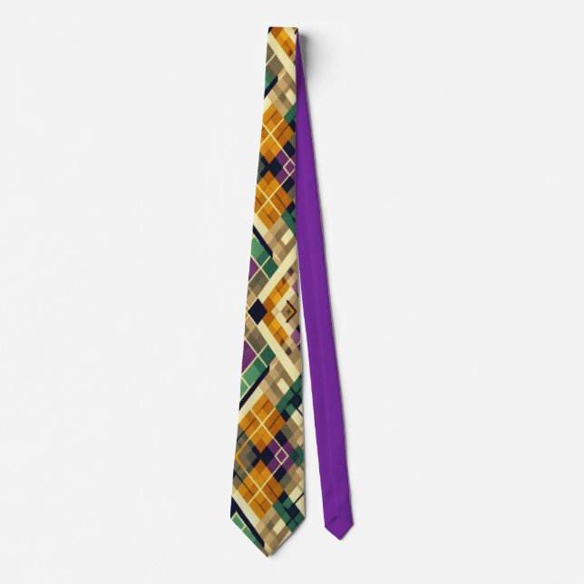 Argyle Mardi Gras yellow purple green Tie (Front)
