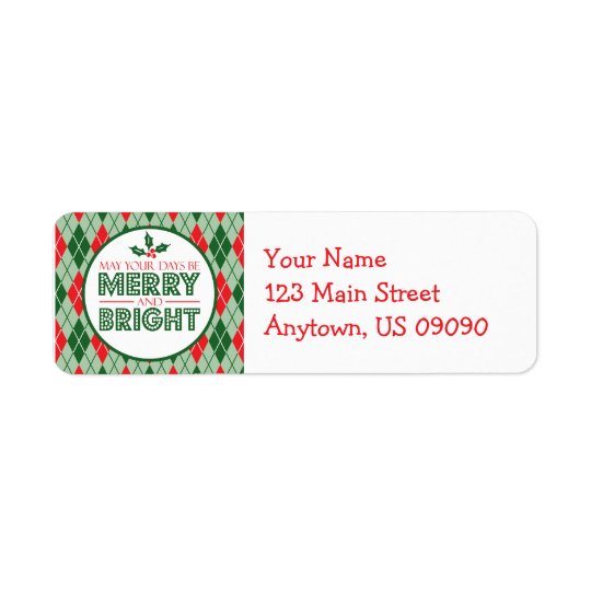 Argyle May Your Days Be Merry And Bright Christmas Return Address Label