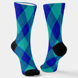Argyle Monogram Initial Blue Turquoise  Socks