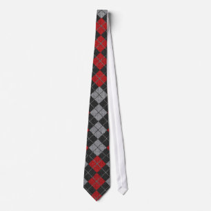 Argyle Necktie In Black, Red, And Grey