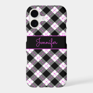 Argyle noir rose et blanc avec monogramme