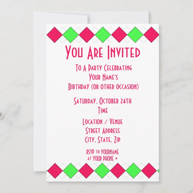 Argyle party invitation (Front)